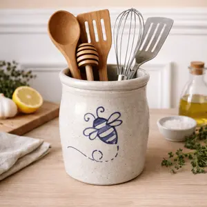 Bumble Bee Hand Painted Pottery Utensil Holder