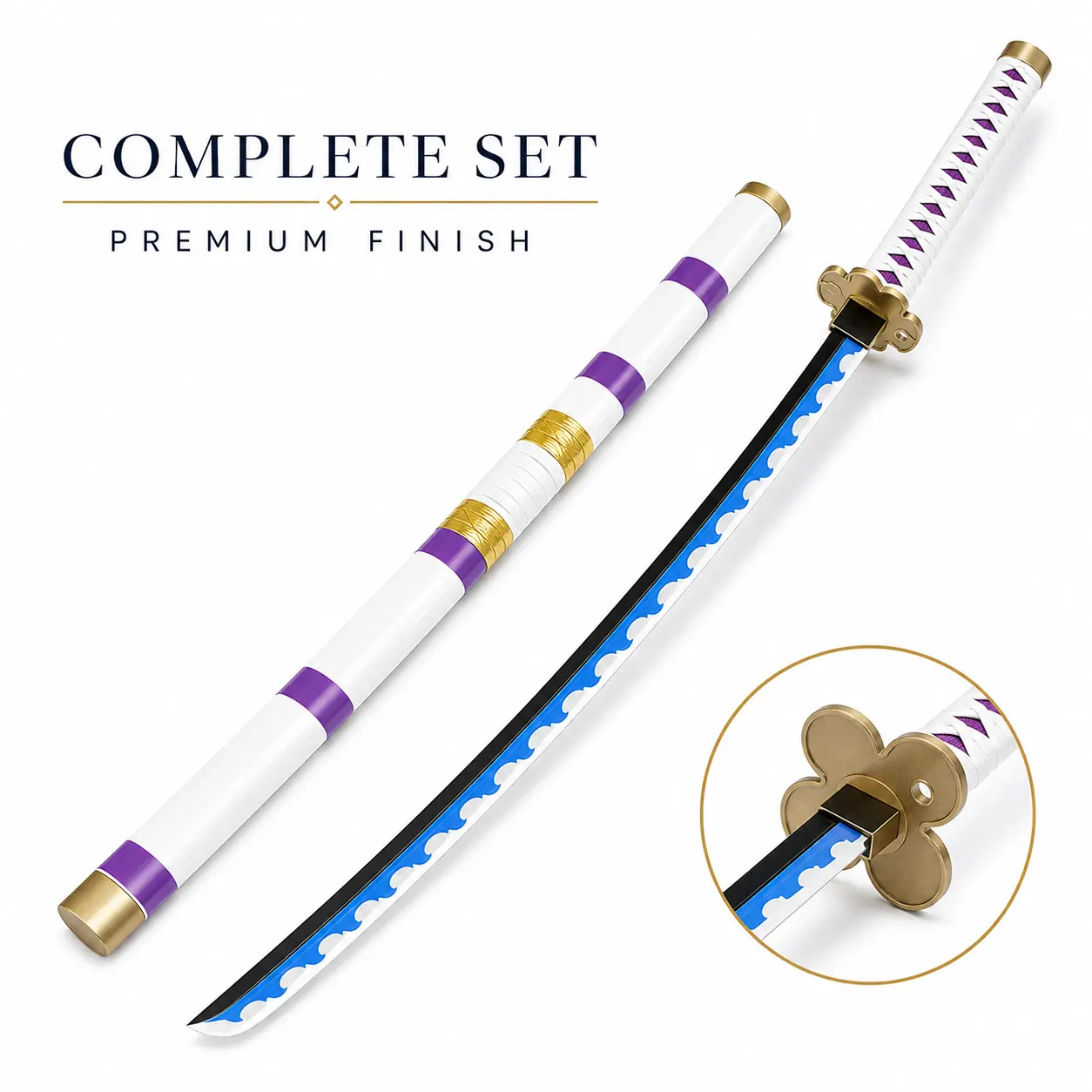 Nidai Kitetsu Zoro Full-Size Anime Cosplay Accessory, Purple-Wrapped Handle with Wave-Pattern Detailing and Matching Sheath, Durable Decorative Prop for Halloween Costumes, Photoshoots, Conventions and Anime Collectors, One Piece, Swords