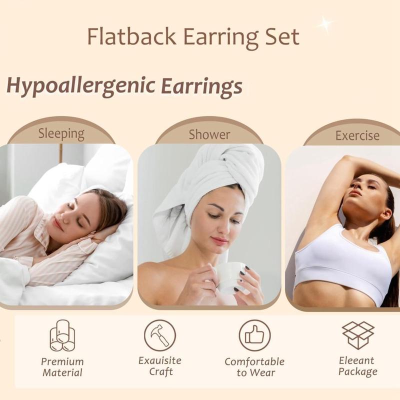 ZELORES 3 Pairs Sterling Silver Flat Back Earrings for Women Cartilage Stud Earrings Huggie Hoop Earrings Sets White Gold Plated Cubic Zirconia Stud Earrings Tragus Helix Piercing Jewelry