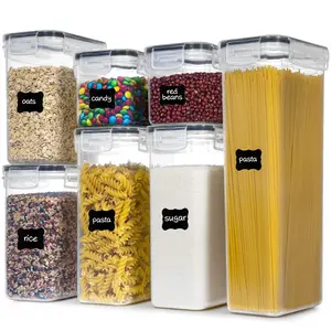 Airtight Food Storage Containers Set, Pantrystar Bpa-Free 7Pcs Plastic Kitchen and Pantry Organization Canisters, Black PantryStar Lid Utensils