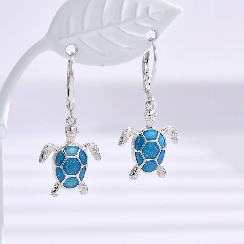 Marine Life Earrings S925 Sterling Silver Turtle Earrings Fashion Oil Drop Turtle Earring Set high  appearance  bracelet