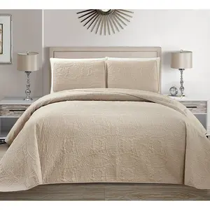 3 Pieces King/California King Over Size Embossed Coverlet Bedspread Set Solid Beige/ Khaki 118" x 106" New