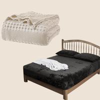Waffle Blanket Oatmeal/Q & Fitted Sheet Black/K
