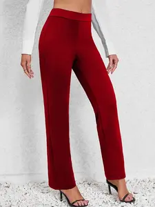 Spring Summer Business Commute Solid Color Straight Leg High Waist Pants, Women's Casual Long Trousers, Office Wear, Comfortable Fit, Casual Fashion Pants