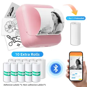 【BUY 1 GET 12】Mini Sticker Printer Bluetooth Thermal Pocket Printer Inkless Portable for Study Notes Photos Journals Memos Lists Sticky Label Birthday Gifts for Girls Boys