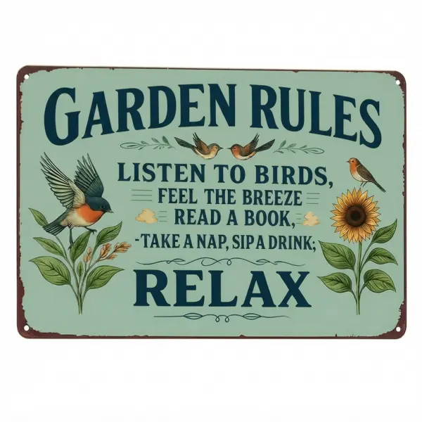 "Garden Rules" Vintage Metal Sign - 12x8/16x12in Hanging Wall Art, Funny Inspirational Plaque for Outdoor Garden, Patio Home Decor