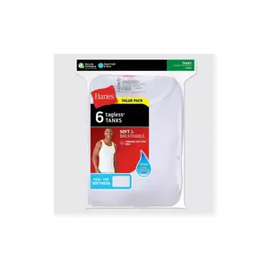 Hanes Men's Cotton Tank Undershirts, Moisture-Wicking White Tanks, 6-Pack