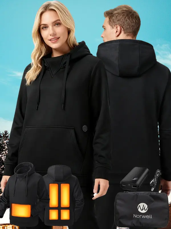 【Includes Power Bank】Norwell Heated Winter Hoodie With 7.4V/3A 5000mAh Battery Pack, Comfort Long Sleeve Minimalist Outdoor Sweatshirts For Men & Women, Ideal for Winter Hiking, Skiing and Camping