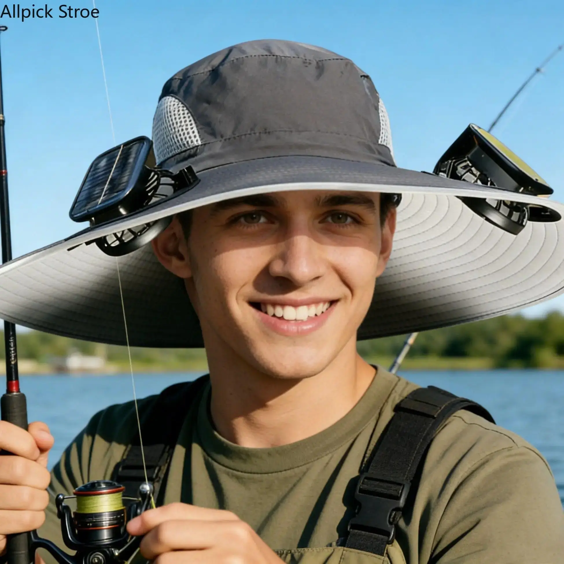 Rechargeable Cooling Fan Bucket Hat, 1200mAh Wide Brim Sun Protection Hat for Men and Women, Breathable Waterproof Windproof Outdoor Hat for Fishing, Hiking, Beach, Work and Summer Sports