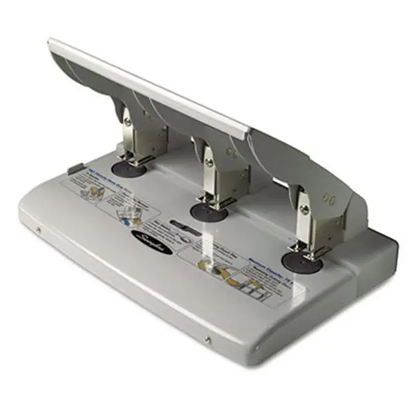 Swingline 74550 Heavy-Duty 3-Hole Adjustable Punch with 1-Touch Adjustment Disk, 75-Sheet Capacity, 9/32 Holes, Rubber Padded Grip, Strong and Durable, Easy Changes, Removable Chip Tray, Putty/Gray for Demanding Office Jobs, 74550 75-Sheet, Demanding Jobs
