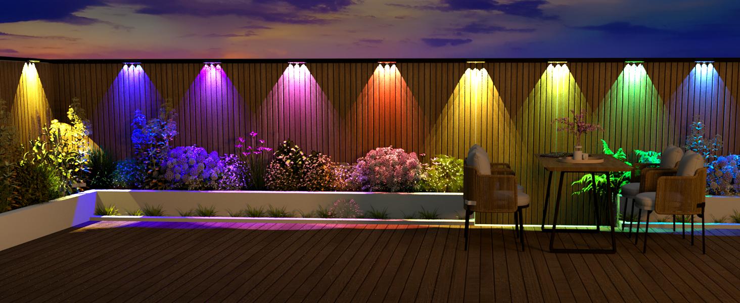 Solar Fence Lights Outdoor 8 Pack, Warm White & RGB 9 Color Changing, Waterproof LED Solar Lights for Fence Post Deck Railing Patio Backyard Garden Decor Solar Fence Lights Outdoor 8 Pack, Warm White & RGB 9 Color Changing, Waterproof LED Solar Lights for Fence Post Deck Railing Patio Backyard Garden Decor