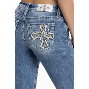 MissMe Elora Cross Bootcut Jeans - High-Waisted, Versatile Style, Comfortable Fit, Ideal for Everyday Wear