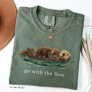 Go With The Flow Shirt, Cute Otter Comfort Colors® Tee, Sea Otter Lover Gift, Vintage Nature Graphic T-shirt, Ocean Life Apparel, Retro