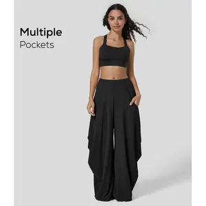 Halara Mid Rise Multiple Pockets Draped Wide Leg Casual Pants