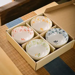 2/4/6 Piece Ceramic Bowl Gift Set Serving Bowls with Colorful Floral Design, Ideal for Cooking Soup, Perfect Gift for Family Gatherings and Home Decor