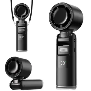 Portable Handheld Turbo Fan, 5 Speeds Ice Cooling Mode, Up to 12H Runtime, 3-in-1 Personal Fan with LED Display & Cooling Plate, Battery Operated Travel Fan for Outdoor, Beach, Gym - Summer Hot Must-Have