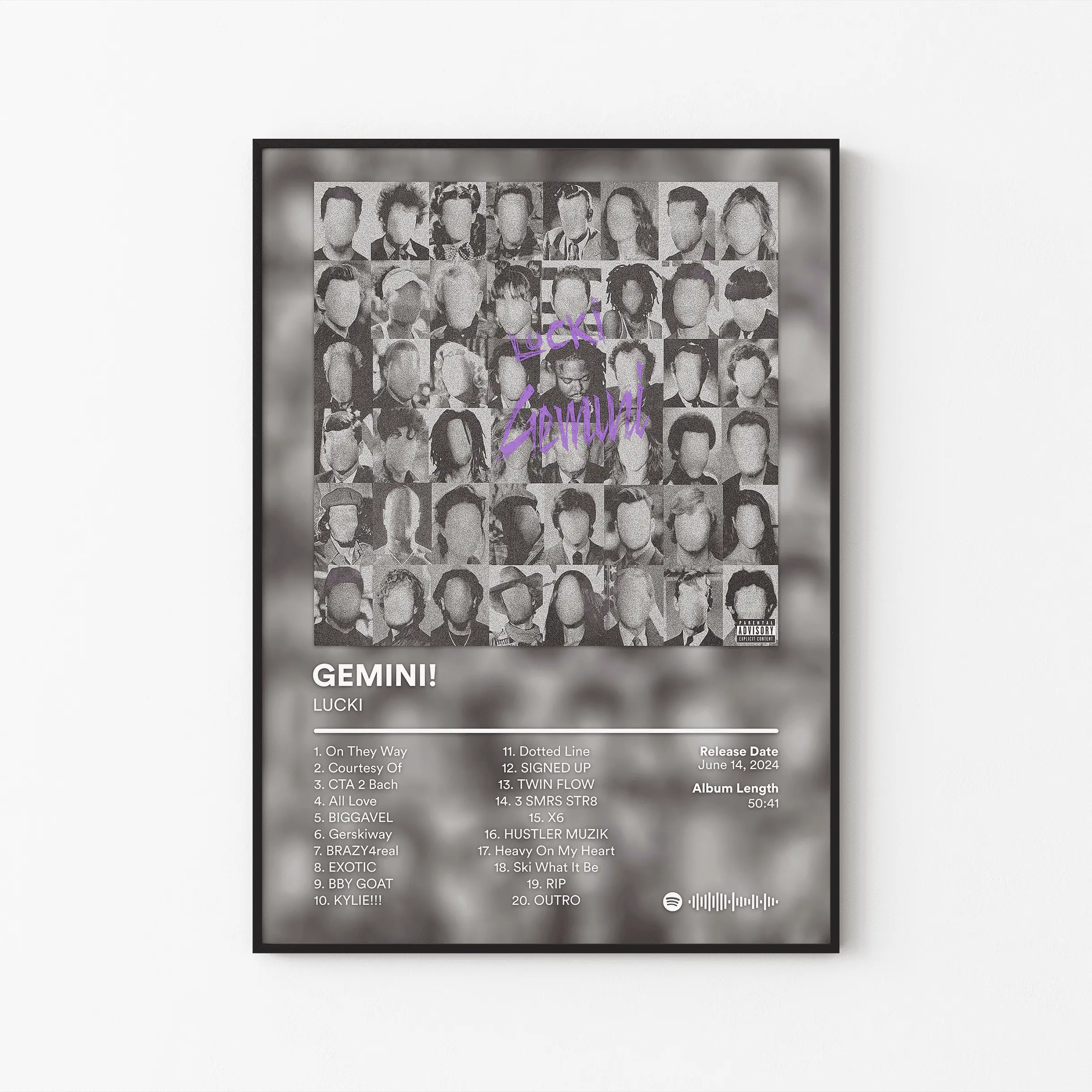 [ RAP ALBUM POSTER – UNFRAMED ] LUCKI Album Poster, Flawless Like Me Tracklist Art, Underground Rap Wall Decor, Music Setup