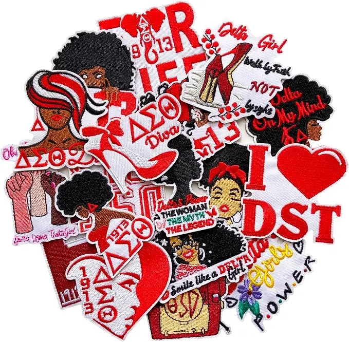 18pcs Delta Sigma Sorority Theta Iron on Patches Paraphernalia, Cute Embroidered Trucker Hat Patch Sew on Repair Applique for Bags Jackets Clothes