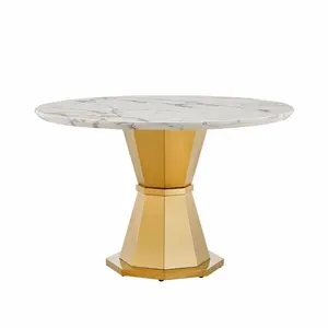 Round Marble Dining Table 47-Inch Gold Base Modern Kitchen & Dining