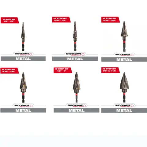 Milwaukee SHOCKWAVE Impact-Duty Titanium Coated Metal Drill Bit, 13-Steps Size (1/8 in-1/2 in), Optimized Dual Spiral Flute, Longer Life, Faster Drilling, Power Tool Accessory, Model 48-89-9241 Single Bit Set, Metal Drill Bits