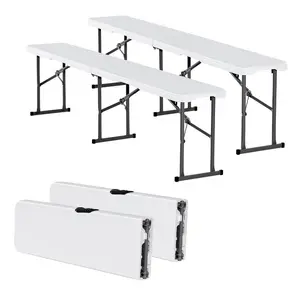 VEVOR Plastic Folding Bench, 6 ft Portable Bench for Outdoor Picnic Party Camping Dining, Foldable Smooth HDPE Seat for Garden Soccer Multipurpose Entertaining Activities, 2 Pack, 2 Carry Bags, BlackVEVOR Super Brand Day