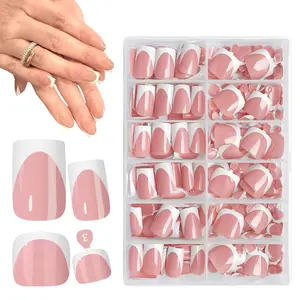 312Pcs White French Tip Press on Nails & Toenails Set, Rusty Pink Short Square Acrylic Fake Nails, All-in-One Manicure Pedicure Kit with Adhesive Tabs and Nail Glue for Women