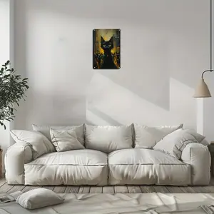Black Cat Metal Plate Wall Art, "Don't Be a Scaredy Cat, Join the Fun!" - Durable Aluminum Decor for Bar, Kitchen, Farm, Garden - Ideal for Events & Parties Classroom Decorations