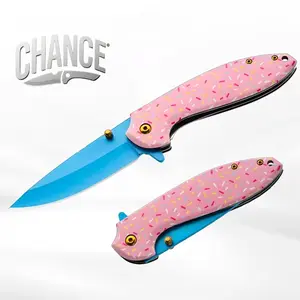 1 pc 7.5 inch pink decorative pocket knife, camping tool folding knife for skinning, fishing, camping, hiking