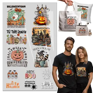 12Pcs Iron on Decals Halloween Pumpkin Skull Design  for T Shirt Bag Hat Pillow DIY DTF transfers Ready to Press