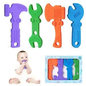 Baby Teething Toys  Babies, Baby Teether Toys, BPA Free Silicone Baby Molar Teether Chew Toys, Hammer Wrench Spanner Pliers  Boys Girls, Soft-Textured, Easy to Hold & Clean, 4 Packs