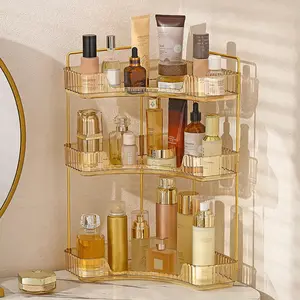 Two-/three-tier triangular bathroom storage rack, plastic cosmetics organizer box for bedrooms, vanity tables, kitchens, and bathtubs—large countertop cosmetics and perfume shelf