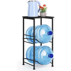 Water Bottle Holder Organizer 5 Gallon Water Jug Holder with Top Shelves 2 Tier Water Cooler Jug Storage Rack Heavy Duty Water Dispenser Stand for 5 Gallon Bottle Kitchen Office Living Room Black