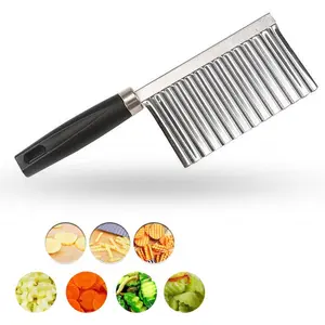 Crinkle Cutter Knife Stainless Steel Cutting Tool for Potato Carrot Chip Vegetable French Fry, Wavy Chopper Wave Slicer Steel Blade, Kids Lunch Accessories (Black Handle)