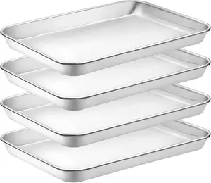 Quarter Sheet Pan Set of 4, CEKEE Stainless Steel Baking Sheet & Cookie Sheets for Baking, Baking Sheet Pan Oven Tray, Heavy Duty & Easy Clean Baking Pans Set - Size 12 x 10 x 0.98 Inch Bakeware Kitchen