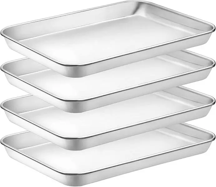 Quarter Sheet Pan Set of 4, CEKEE Stainless Steel Baking Sheet & Cookie Sheets for Baking, Baking Sheet Pan Oven Tray, Heavy Duty & Easy Clean Baking Pans Set - Size 12 x 10 x 0.98 Inch Bakeware Kitchen