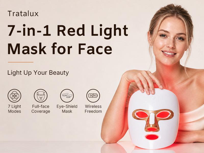 Tratalux Unisex LED Facial Mask for At-Home Skincare, Cosmetic LED Light Therapy Mask with Multiple Color Modes, Touch Control, Adjustable Straps, 10-15 Min Sessions, Party Gift Option