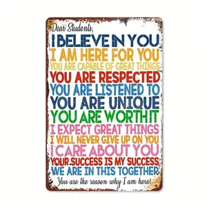 Tin Sign for Classmates Featuring The Message, "Dear Students, I Believe in You." This Vintage-Style Metal Wall Art Is Perfect for Home, Classroom, Cafe, Bar Decor, Or As a Graduation Gift