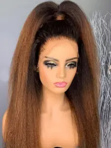 26 Inches Long Soft Ombre Blond Yaki Straight 180 Density Hair Wig Lace Front Wig, With Baby Hair Pre Plucked And For Women Wear Daily Use 13x4x1 Lace Frontal Wig, Natural Looking Wig