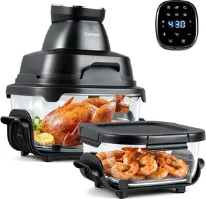COSTWAY 6-in-1 Portable Glass Air Fryer, Air Fry & Bake, 4.2QT & 1.8QT Dual Glass Containers with Lids, 1500W, Microwave, Freezer & Dishwasher Safe, 95% Less Oil, Built-in Thermostat