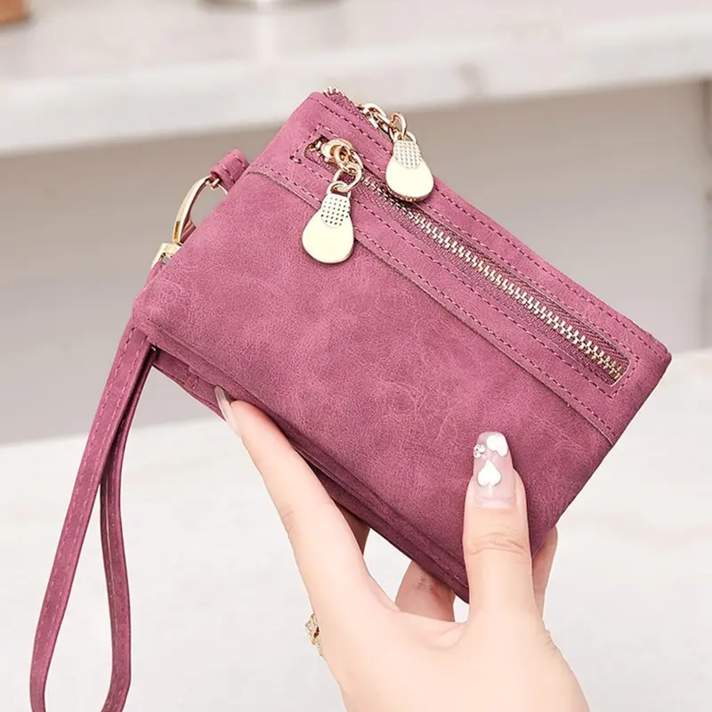 Women's Retro Design Snap Short Wallet with Zip Closure and Wrist Strap, Compact Minimalist Design for Daily Use, Multi-Functional Short Wallet for All Occasions，Christmas Gift, Valentine's Day Gift, Ideal Gift, Wallet with Zipper