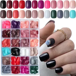 576Pc round Square Press on Nails Short Fake Nails, XS Short Press on Nails Squoval Acrylic Nails Tips Full Cover, Gel Artificial Fingernail False Presson 24 Colors for Kids Girls Women