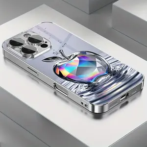 Luxurious Aurora Diamond Water Drop Apple Print Pattern Electroplated Phone Cases with Lens Protection for iPhone 16 Promax 15 14 13 1211  Full Coverage Anti-Drop Tempered Glass TPU Protective Cover