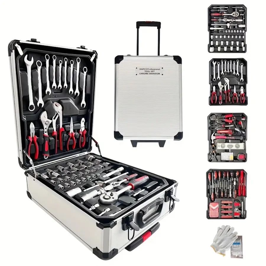899PCS Large Capacity Metal Hand Toolbox, The Ultimate Home Repair Master Set - Comprehensive Toolbox, With 4 Drawers, General Household Toolkit, Simp