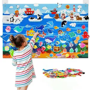 Ocean Felt Story Board Set, 39x29 Inch Interactive Felt Stories, Blurred Velvet Board, Preschool Storytelling, Classroom Education Game Kit
