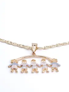 Cute Gold-Plated Three Color Pendant of 2 Girls & 3 Boys With an 18-inch or 24-inch Gold-Plated Chain.