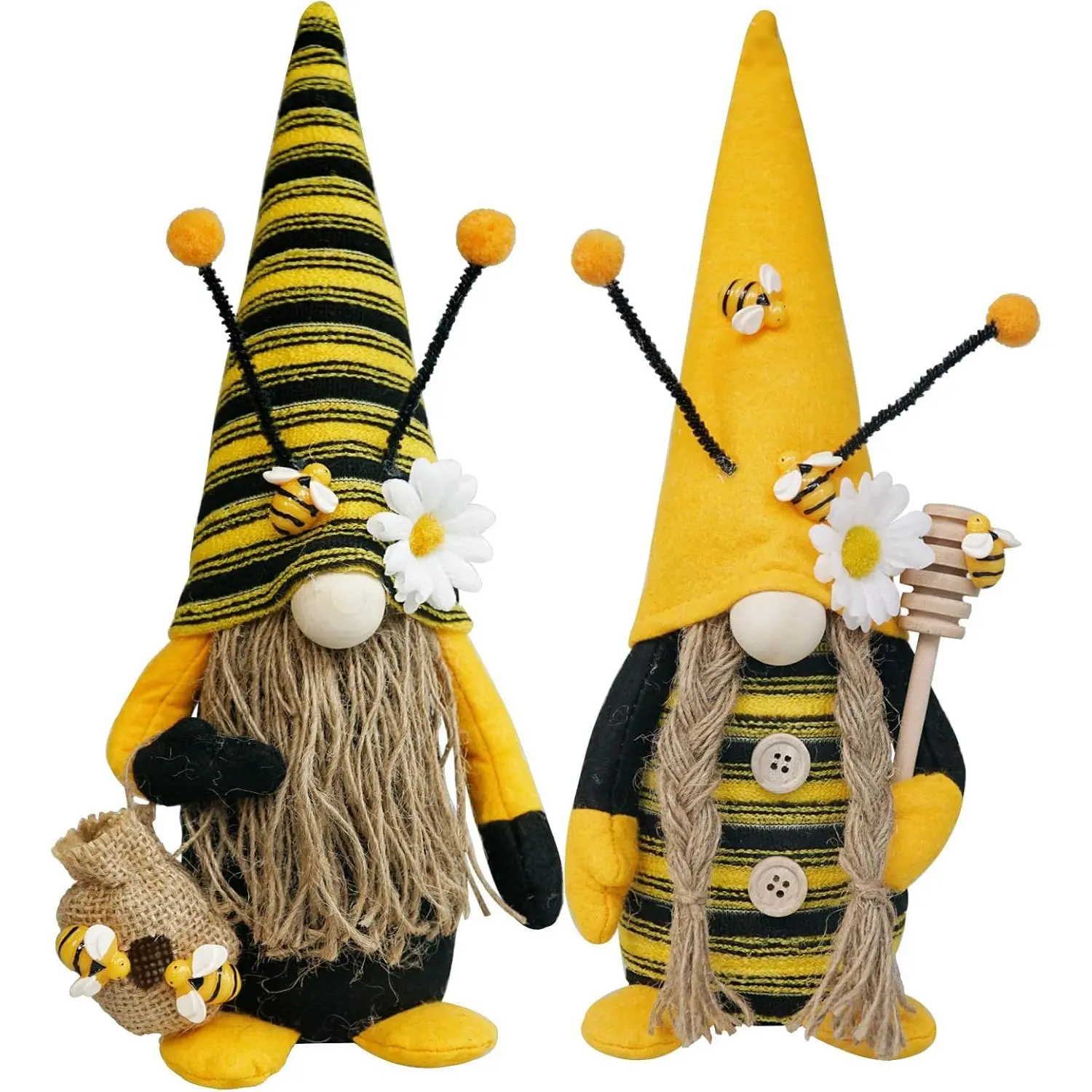 P-DOS01 Super Soft Classic Bendable Mr & Mrs Bumble Bee Gnome Plush Set - Sunflower-Accented Fiber Fabric Ornaments, Weighted Base Tomte Elf Figurine with Hat, Home Supplies for Rustic Farmhouse Tiered Tray, Gift Idea for Colleagues (1-Person Set)