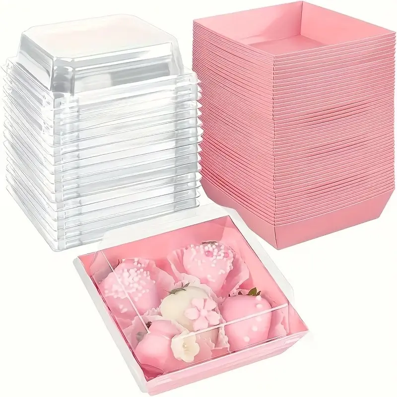 Box with Lid for Mini Cakes & Square Desserts, Holds Cookies, Sandwiches, Strawberries, Ideal for Parties, Valentines, Picnics, Bakeware, Baking Supplies