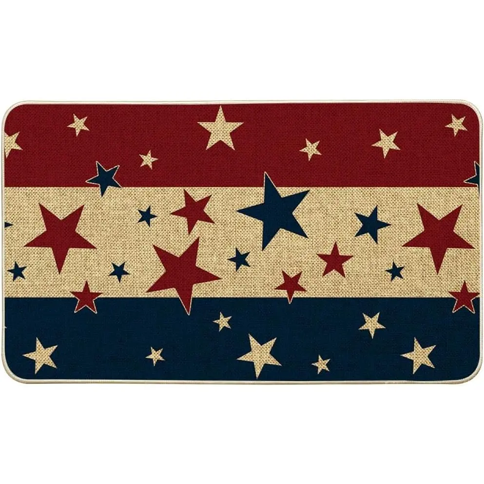 24x16 Inch Anti-Slip Traction Welcome Mat - Multicolor Stripes Stars American Traditions Print, 4TH of July Patriotic Low-Profile Switch Rug for Indoor-Outdoor Front Door Decor, Welcome Mats
