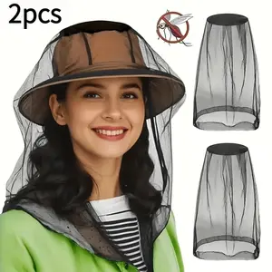 2pcs Lightweight Breathable Mosquito Net, Headband Large Mesh Cover, Durable Nylon, Outdoor Ideal for Camping, Hunting, Hiking, Fishing, Beekeeping