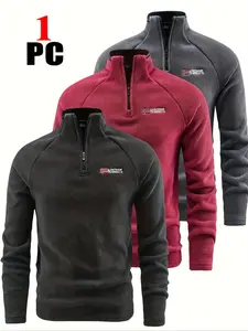 Men's Fleece Lined Hoodless Sweatshirt, Half Zip Easy Wear, Thermal Locking Fabric, Ideal for Hiking, Camping, Cycling, Running, Athletic Fashion Activewear